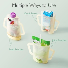 Momcozy Squeeze Pouch Holder for Food Pouches and Drink Boxes, Baby Pouch Holder Allows Baby to Self-Feed and Avoid Messes, Baby Food Pouch Holder Handle is Easy to Grip, Comfortable, Yellow