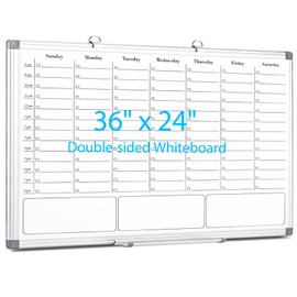 ONAVIA White Board Dry Erase Calendar for wall, Magnetic Weekly Calendar Schedule Dry Erase Board,Whiteboard with Hourly Time Slots for Home, Office,Work, School, Hanging Double-Sided 36" × 24"