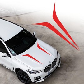 TOMALL 2pcs 39" Car Hood Stripe Sticker for Auto Racing Sport Body Side Skirt Roof Hood Bumper Stripe Decal Universal Vinyl Modified Decoration for SUV Off-Road Vehicles (Red)