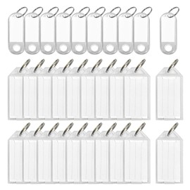 Pack of 30 writable label key rings, transparent identification number plate, item classification board, used to mark pets, luggage, keys