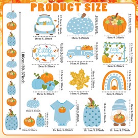 Fullhawl 12 Pack Fall Little Pumpkin Party Hanging Decorations Blue Little Pumpkin Baby Shower Decorations Fall Truck Gnome Maple Leaf Hanging Swirl for Boy Harvest Paper Cutouts for Autumn Birthday