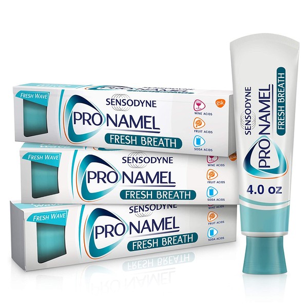 Sensodyne Pronamel Fresh Breath Enamel Toothpaste for Sensitive Teeth, to Reharden and Strengthen Enamel, Fresh Wave - 4 Ounces (Pack of 3)