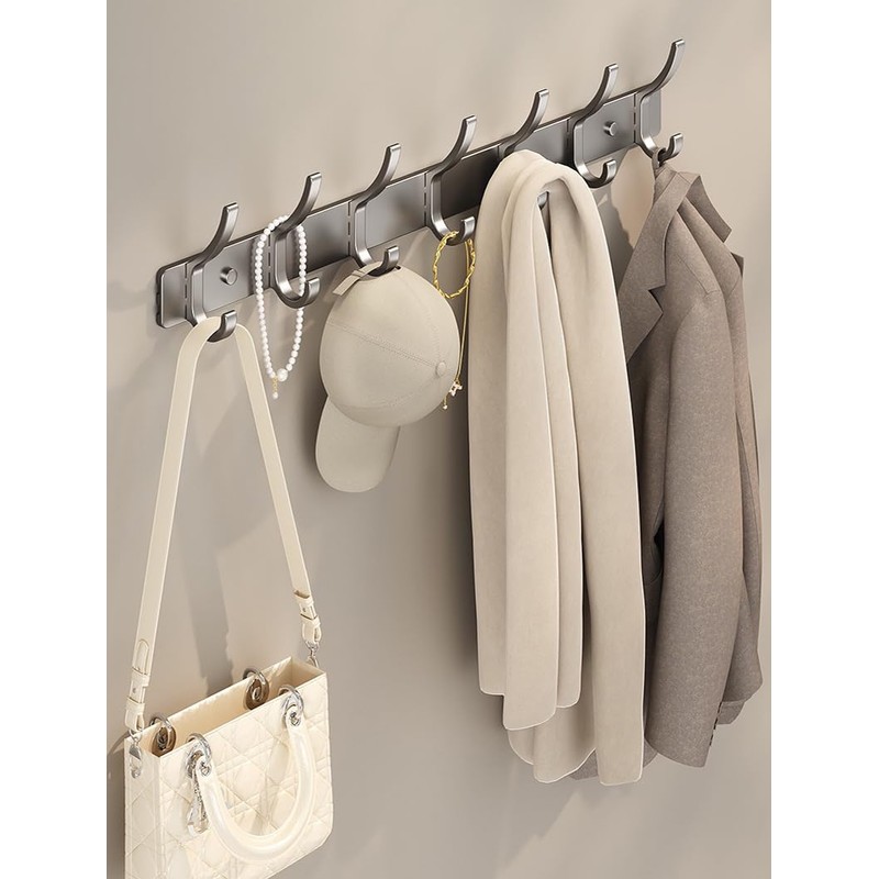 PELLUM 2-Pack Coat Rack Wall Mounted - 5 Double Hooks,