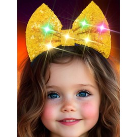 Formery Sequin Bow Headband Gold Light Up Bowknot Hairband Glitter LED Hair Accessories for women