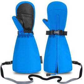 Andake Children's Gloves, Warm Winter Gloves, Waterproof, Windproof, Children's Mitten Gloves with Zip for Boys and Girls (Black/2-4 Years