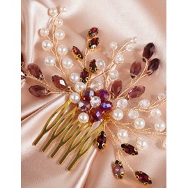 Xerling Peine para el pelo de boda, accesorios para el cabello de cristal rojo, para novia, novia, rubí, diamantes de imitación, vintage, peine, joyería para mujer (rojo)