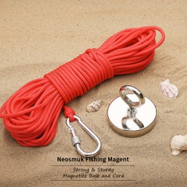 Neosmuk Magnetic Fishing Set, 3" CNC Machined Steel Base in Diameter, Strong 20m Rope, Non Slip Ideal for Magnetic Fishing and Fetching Items in the Lake