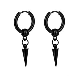 MALOYANVE Titanium Steel Cross Hoop Earrings Punk Cool Minimalist Cross Dangling Hanging Dangle Drop Huggie Hinged Hoop Cross Earrings for Men Women Gothic Jewelry (Black Spike)
