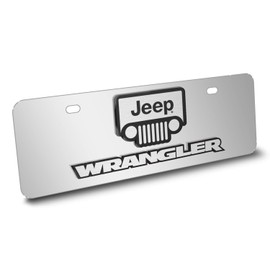 iPick Image Made for Jeep Wrangler 3D Logo 12" x 4.25" European Look Chrome Half-Size Stainless Steel License Plate