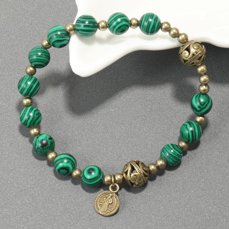 Nazareth Store Stone Bead Rosary Bracelet with Metal Separators and