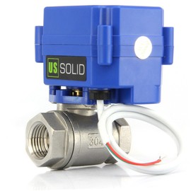 U.S. Solid 1/2 Inch Motor Ball Valve, Stainless Steel, 2-Way Electric Zone Valve, 220 V AC (85 V-265 VAC), 2 Wires, Automatic Return, Powerless Open