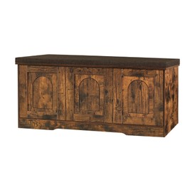 DINZI LVJ Shoe Bench, Entryway Storage Bench with Doors, Cushion, 2-Tier Shoe Rack with 6-Cubby, 39.4”L x 13.8”W Shoe Organizer Cabinet, Adjustable Shelf, Living Room, Bedroom, Rustic Brown