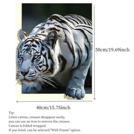 CaptainCrafts DIY Paint by Numbers for Adults White Tiger Paint Home Decor Art Kit Linen Canvas Pigments Brushes Relaxing Creative Gift for Beginners 16x20inch Frameless
