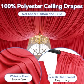 NSSONBEN 30ft×20ft Red Ceiling Drapes for Weddings Parties,6 Panels 5×20ft Long Ceiling Curtain for Tent Canopy,Wrinkle Free Silk Easy to Draping&Hang Red Drapes for Event Church Stage Photo Bedroom