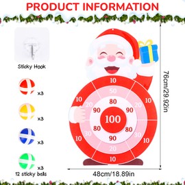 LOKIPA 30 Inch Large Christmas Party Game, Dart Board Game Set Santa Claus Dartboard with 12 Sticky Balls for Christmas Indoor Outdoor Toy Party Gifts
