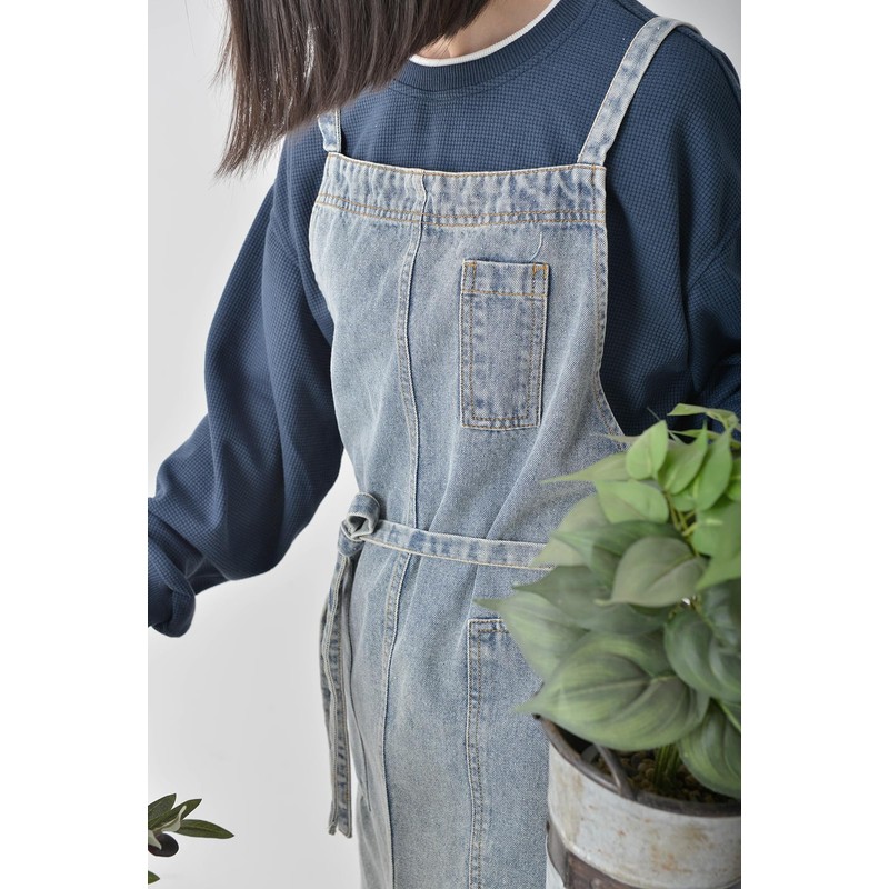 Pincy Denim Apron Cross Back, Unisex Adjustable Bib Apron with