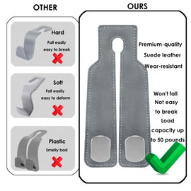 DYREOOE Purse Hook for Car, Thickened Leather Sturdy Metal Car Hooks for Purses and Bags Cute - Headrest Hook for Car, Car Seat Back Storage Hook, Purse Holder for Car (Gray - 4 Pack)