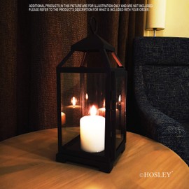 Hosley 14 Inch High Large Clear Glass Iron Classic Style Lantern Elegant Candle Holder for Home Decor Vintage-Inspired Centerpiece with Stylish Iron Frame Indoor/Outdoor Lighting Accent Timeless