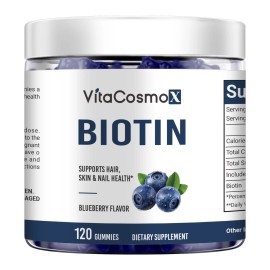 VitaCosmoX Biotin Gummies 5000 mcg for Stronger Hair Skin Nails 120 Vegan