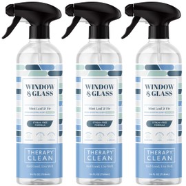 Therapy Clean Window & Glass Cleaner 24 oz. (3-Pack) – Streak-Free, Ammonia-Free Mirror, Shower & Car Window Cleaner Spray for Indoor & Outdoor Use – Natural Vinegar Formula