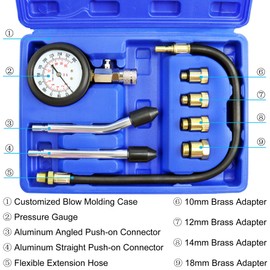 JIFETOR Engine Compression Tester Gauge Kit Cylinder Test Pressure Gage Tool Set with Adapters for Testing Small Gas Petrol Gasoline Engine on Automotive Motorcycle Auto Outboard Motor Snowmobile ATV