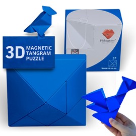 Pickagram Tangrams for Kids Ages 8-12 & Adults 3D Magnetic Tangram Fidget Puzzle: STEM Certified Magnetic Pattern Blocks (Blue)