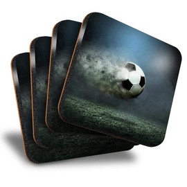 Destination Vinyl ltd Great Coasters (Set of 4) Square - Football Blast Boys Girls Game Drink Glossy Coasters/Tabletop Protection for Any Table Type #21919