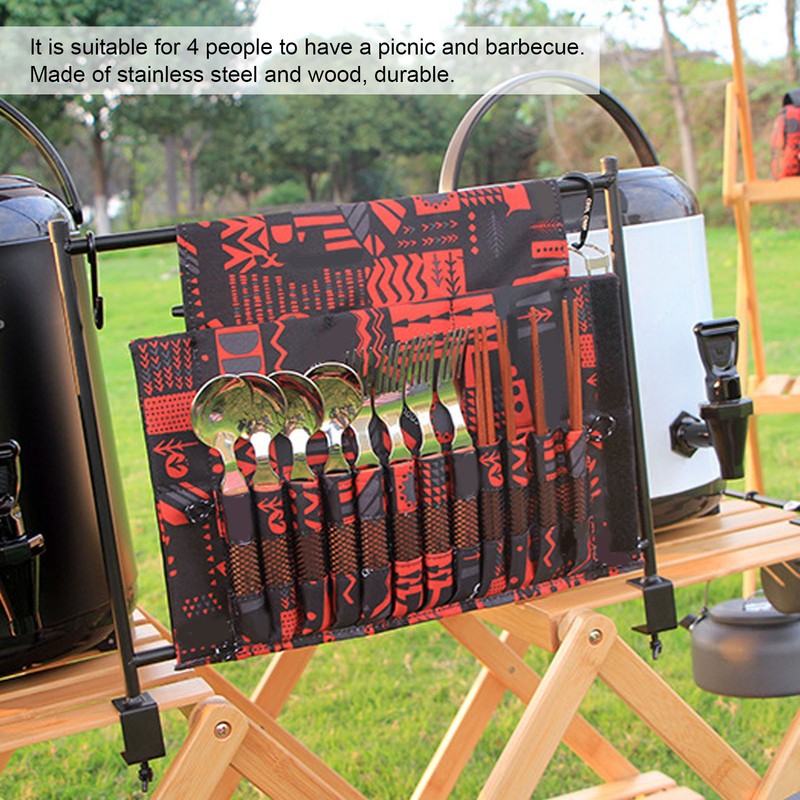 12 Pcs Stainless Steel Wooden Handle Tableware Set Outdoor 4