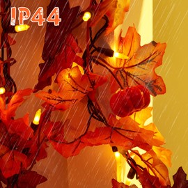 GAGALIFE 11.2Ft Maple Leaf String Lights - Fall Leaves Garland with Lights Thanksgiving Decorations, Fall Decor String Lights with 50 Incandescent Bulbs, Maple Garland for Home Mantel Indoor Outdoor