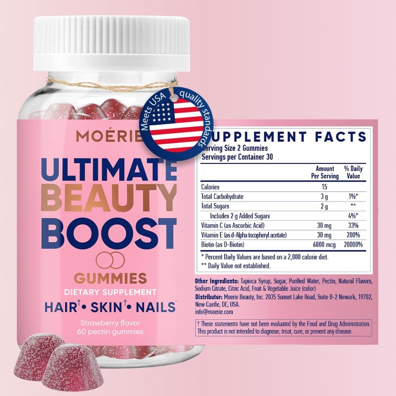 Moerie Hair Skin and Nails Gummies for Women & Men