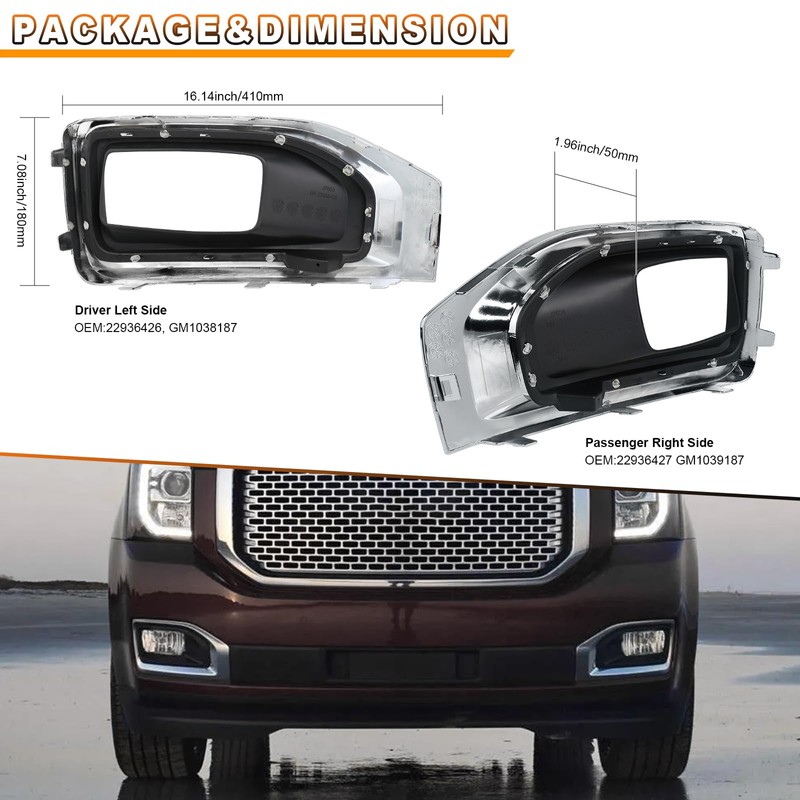 ZJUSDO Fog Light Bezels Compatible with GMC Yukon & Yukon