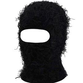 Distressed Balaclava Ski Mask - Full Face Design, Knitted Material, Winter Windproof, Unisex, Breathable, One Size - Color: Black
