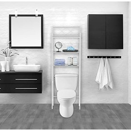 J&V TEXTILES 3-Shelf Bathroom Organizer Over The Toilet, Bathroom Spacesaver (Black)