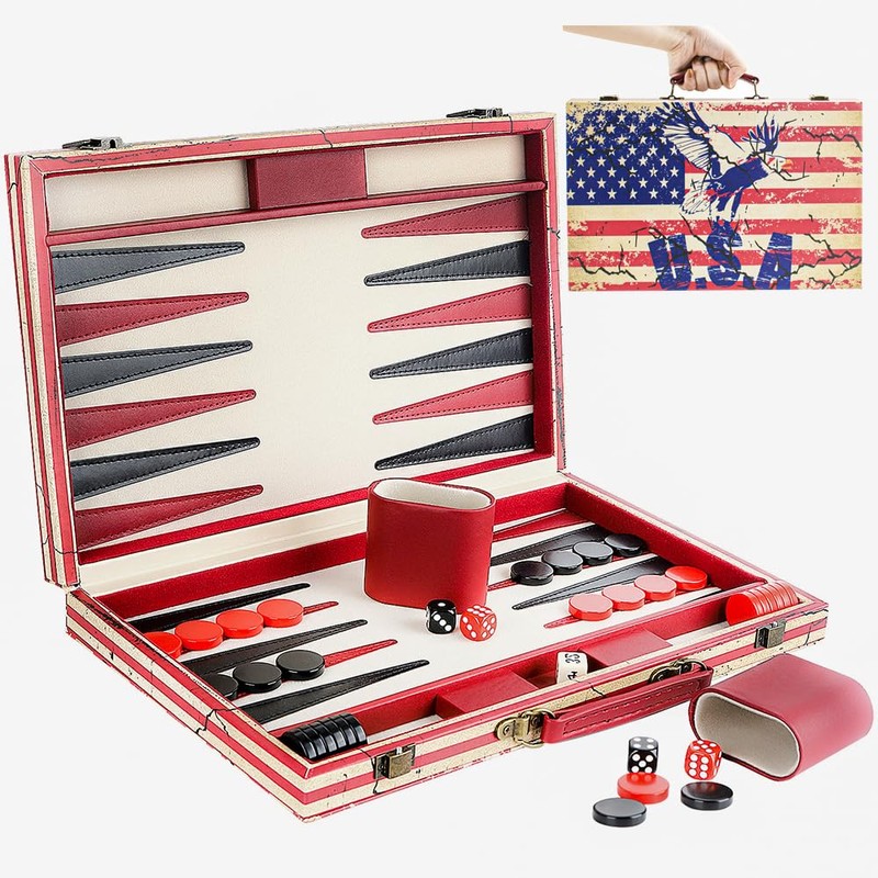 15 Inches Backgammon Sets for Adults Leather Travel Backgammon Set