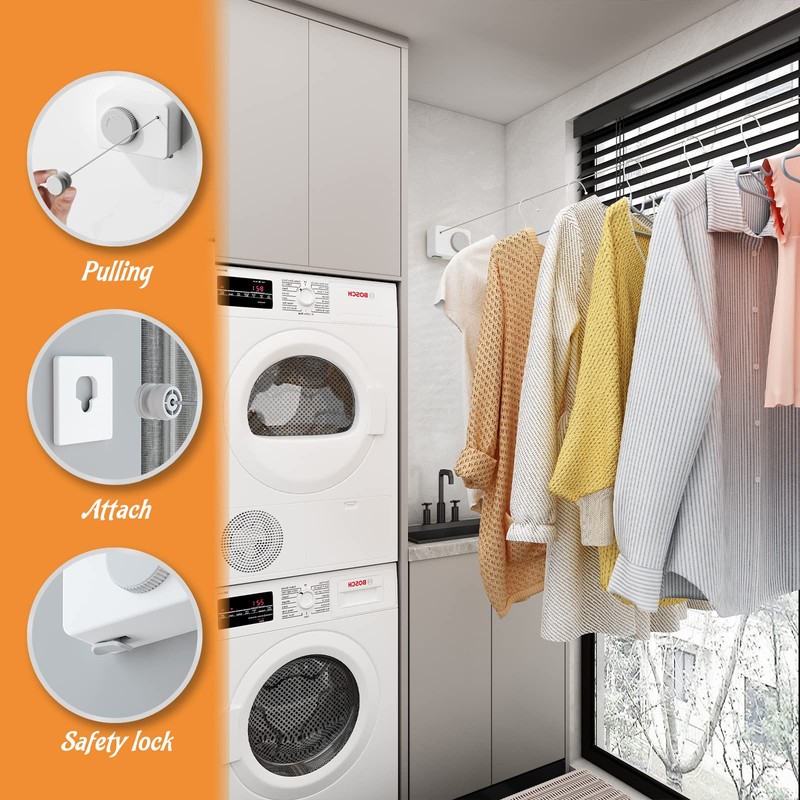 Dancrul Retractable Clothesline, Heavy Duty Clotheslines for Indoor and Outdoor,Wall
