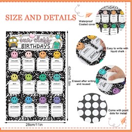 JarThenaAMCS Boho Happy Face Birthday Chart Poster Black White Colorful Smile Face Birthday Chart Calendars for Bulletin Board Chalkboard Wall Decor, 11 x 16.5 Inch