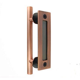SUYA 12 Inch Sliding Barn Door Handle Heavy Duty Pull and Flush Set Large Rustic Two Side Design Fits for Kitchen Gate Sheds Garage,Antique Copper Finish