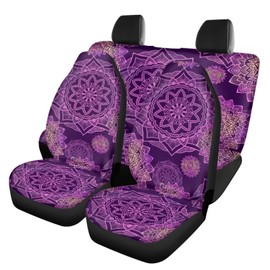 INSTANTARTS Purple Mandala Car Seat Covers 4 Piece Set Front and Rear Seat Trim Covers Washable Cushion Protectors Women's Auto Accessories