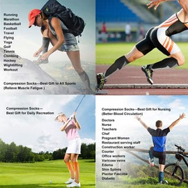 3 Pairs Compression Thrombosis Support Stockings Women and Men Compression Socks for Sports Flight Running Travel Improvement of Blood Circulation