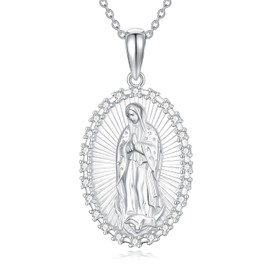 YAFEINI Virgen De Guadalupe Necklace Sterling Sliver Amulet Necklace Patron Saint Catholic Jewellery For Women