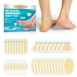 Gel Blister Bandages Hydrocolloid Bandages - Taszoos 36ct Waterproof Adhesive Blister Pads - Blister Bandages for Toe, Heel & Foot - Blister Cushions for Recovery & Prevention (Variety Pack)
