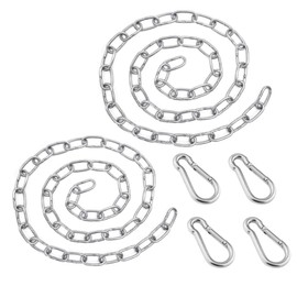 2Pcs Heavy Duty Stainless Steel Chain,Long Hanging Chains Securty Thick Heavy Duty Dog Chains Safety Metal Pet Bulk Loop Gate Chain for Lock Outdoor Camping（with 4 Hooks）