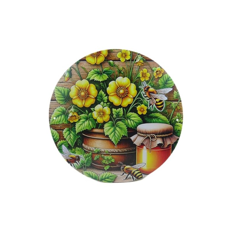 Generisch Tin Sign Sunflower Bee Honey 20 cm Diameter Spring