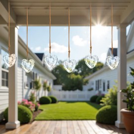 6pcs Clear Crystal Glass Heart Prisms Ornaments Heart Hanging Crystals Decor for Window Home Car Garden