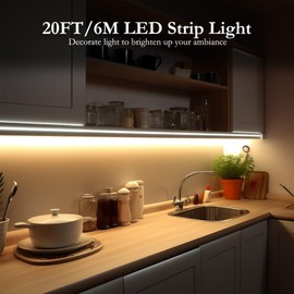 JOYLIT 24V COB LED Strip Light 20FT/6M 3000K Warm White Indoor CRI 90+ 320LEDs/M Dotless Uniform Bright Dimmable LED Tape for Kitchen Cabinet, Counter, Shelf, Stair (LED Strip Only)