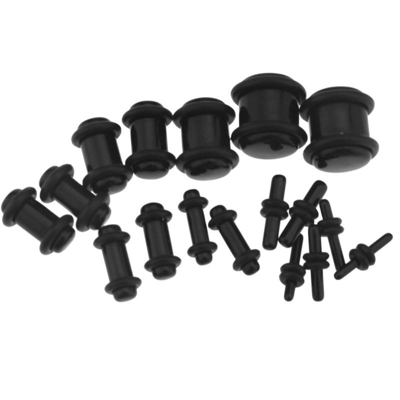 36pcs Black Acrylic Ear Plugs Expander Kit Taper Stretcher Gauges