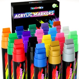 FansArriche Acrylic Marker Graffiti Pens, 15 mm Jumbo Felt Tip, 18 Colours Waterproof Paint Pens for Marking, Acrylic Marker for Stones, Waterproof, Signs, Calligraphy and Paintings