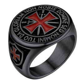 PROSTEEL Men's Crusader Ring Black Size 62 Templar Knights Signet Ring Statement Ring Punk Style Finger Ring Fashion Jewellery Accessory, Non-precious metal, No Gemstone