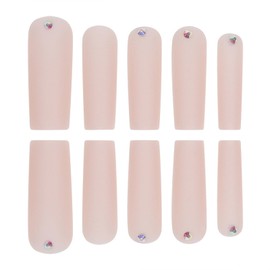 IMRAIN Press on Nails Square Long Fake Nails Nude Matte Glue on Nails with Rhinestone Design Full Cover Gel Manicure Acrylic False Nails for Wedding Artificial Stick on Nails for Women 24Pcs