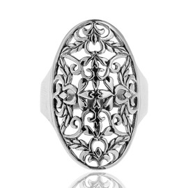 AeraVida Vintage Oval Olive Branch Swirl .925 Sterling Silver Ring | Timeless Statement Silver Ring for Women | Anniversary Jewelry Gift for All Occasion | Size (9)